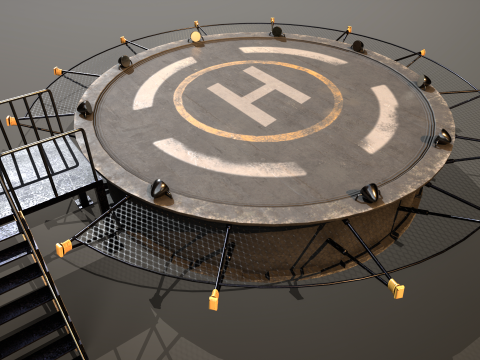 Helipad Circular Platform Model 3D