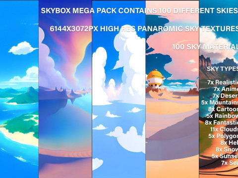 Skybox MEGA 100 Pack hdr hdri Skies sky Cartoon Stylize Landscape Clouds Panorama Unity Unreal CG Textures