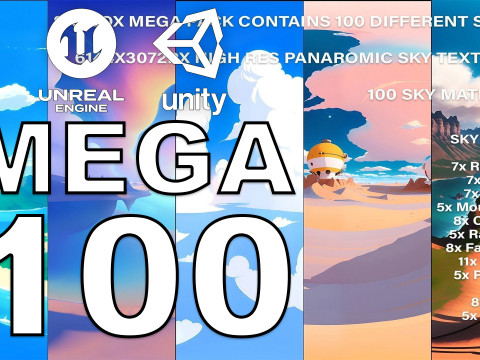Skybox MEGA 100 Pack hdr hdri Skies sky Cartoon Stylize Landscape Clouds Panorama Unity Unreal CG Textures