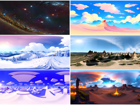 Skybox MEGA 100 Pack hdr hdri Skies sky Cartoon Stylize Landscape Clouds Panorama Unity Unreal CG Textures