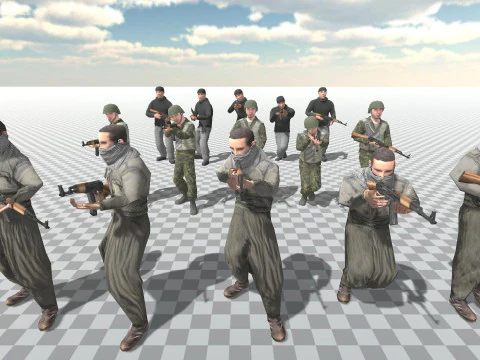 Soldier Terrorist Enemy Animated Fps 3 Different Character Mobile Ready Unity 3D Model