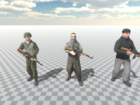 Soldier Terrorist Enemy Animated Fps 3 Different Character Mobile Ready Unity Modèle 3D