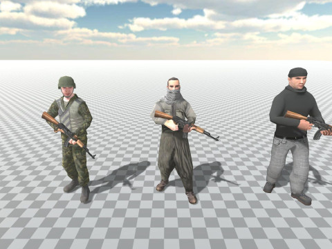 Soldier Terrorist Enemy Animated Fps 3 Different Character Mobile Ready Unity Modèle 3D