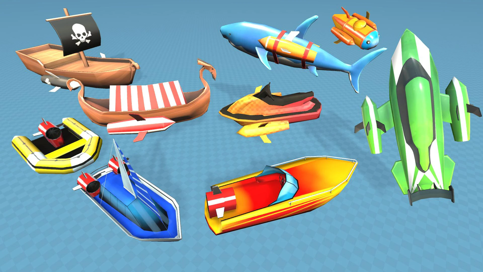 Boats and Ships Pack Stylized Cartoon Mobile Friendly Unity 3D Model .c4d .max .obj .3ds .fbx .stl .blend 