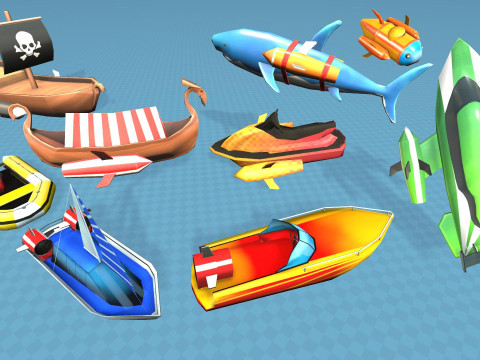 Boats and Ships Pack Stylized Cartoon Mobile Friendly Unity 3D Модель