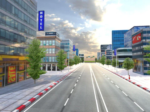 City Buildings Skyline Racing Track Road Modular Mobile Ready 3D Model