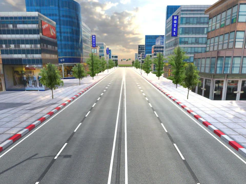 City Buildings Skyline Racing Track Road Modular Mobile Ready 3D Model