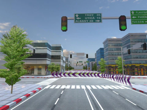 City Buildings Skyline Racing Track Road Modular Mobile Ready 3D Model