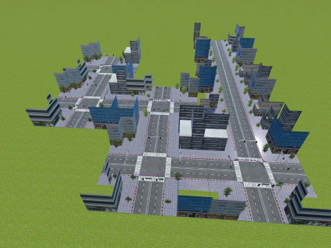 City Buildings Skyline Racing Track Road Modular Mobile Ready 3D Model