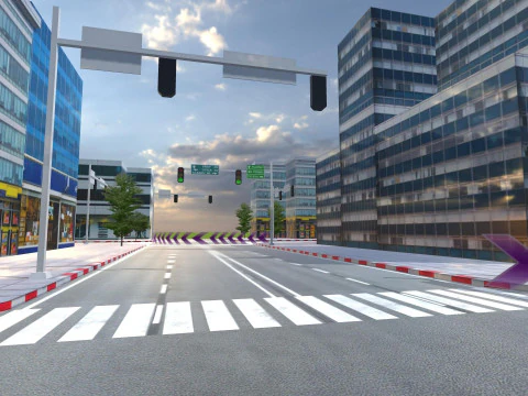 City Buildings Skyline Racing Track Road Modular Mobile Ready 3D Model