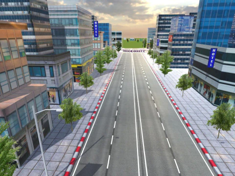 City Buildings Skyline Racing Track Road Modular Mobile Ready 3D Model