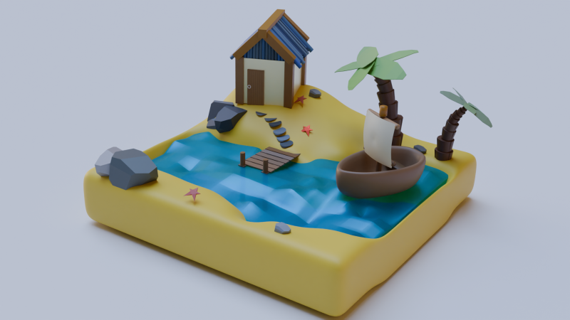 House and sea Model 3D .c4d .max .obj .3ds .fbx .stl .blend 