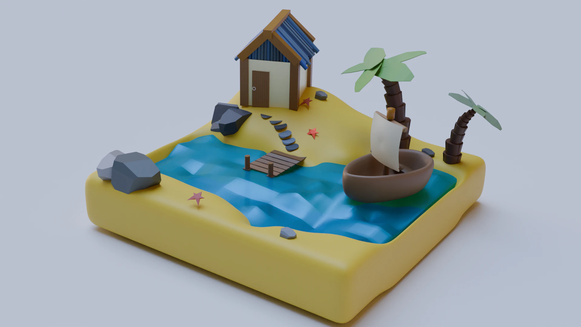 House and sea 3D Model .c4d .max .obj .3ds .fbx .stl .blend 