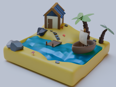 House and sea Model 3D