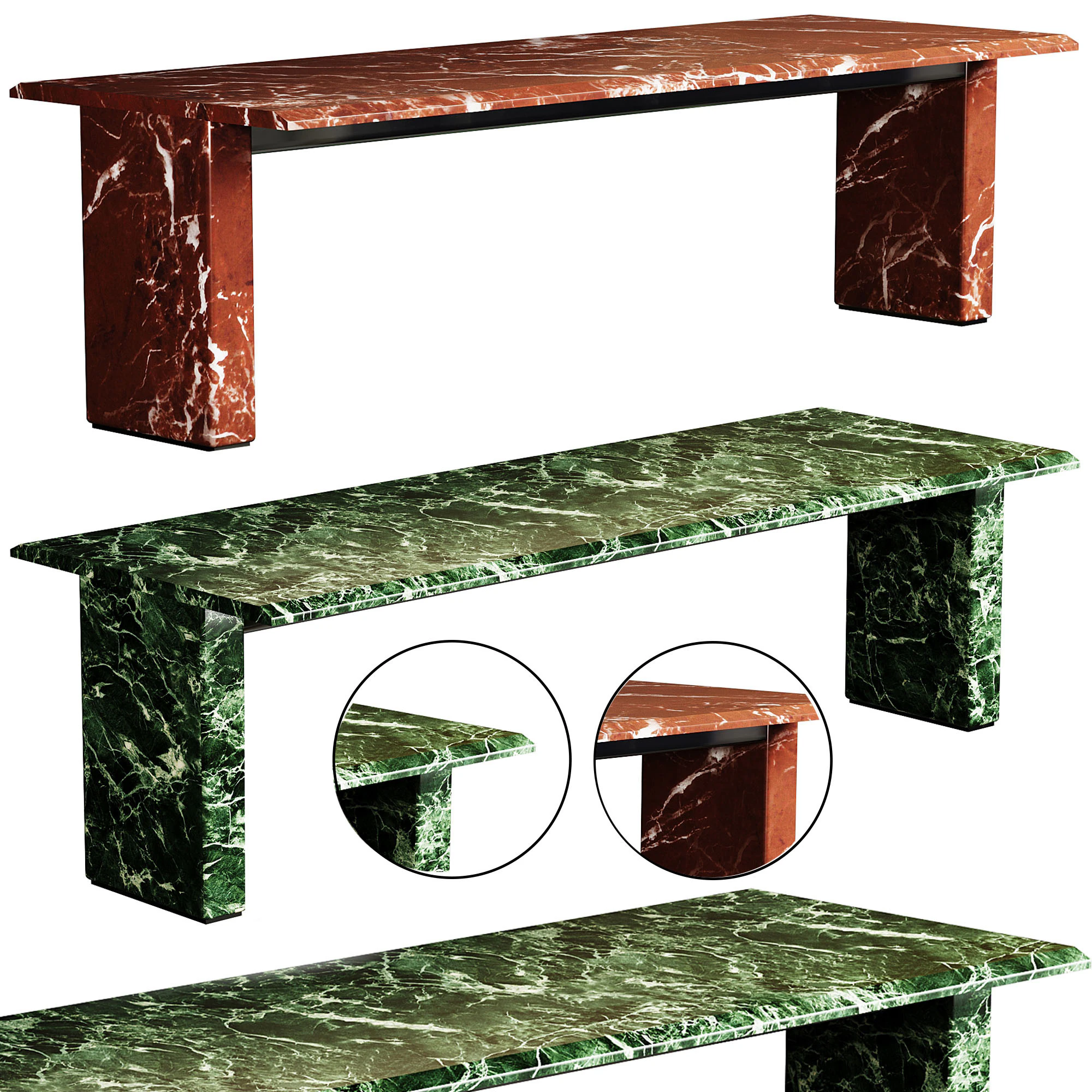 Rectangular Rojo Levanto marble table By BB Italia 3D Model .c4d .max .obj .3ds .fbx .stl .blend
