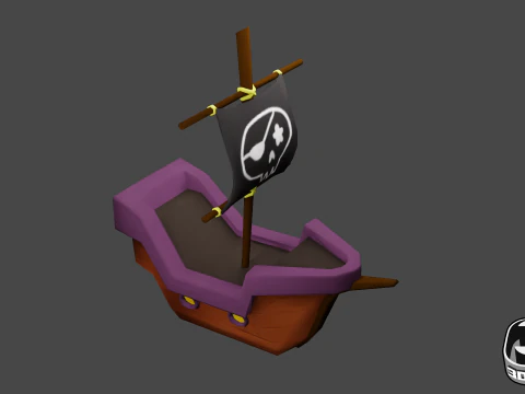 Stylized Pirate Ship Low Poly 3D Model
