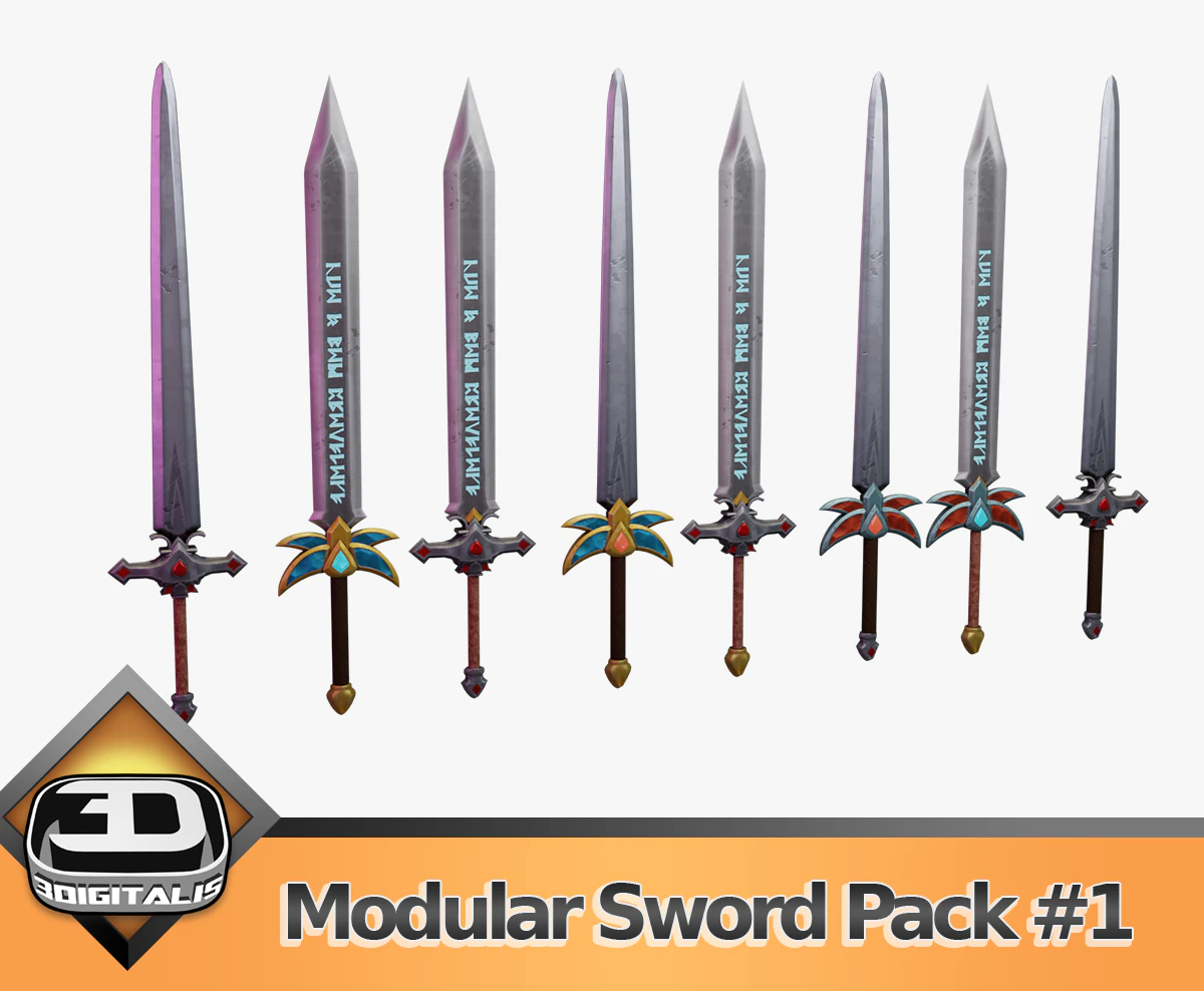 Modular Sword Pack 1 3D Model .c4d .max .obj .3ds .fbx .stl .blend 