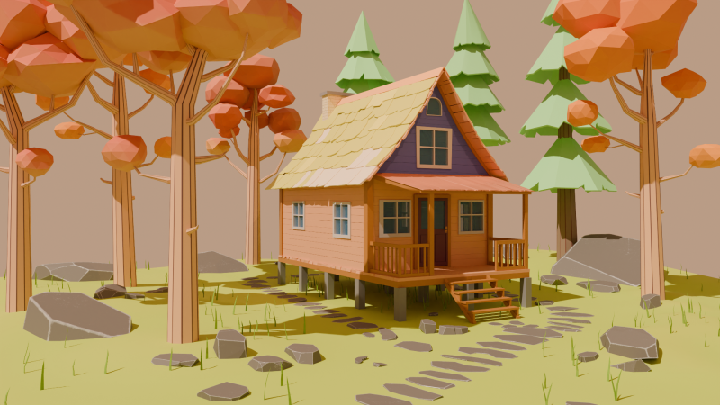Cartoon forest cabin Modelo 3D .c4d .max .obj .3ds .fbx .stl .blend