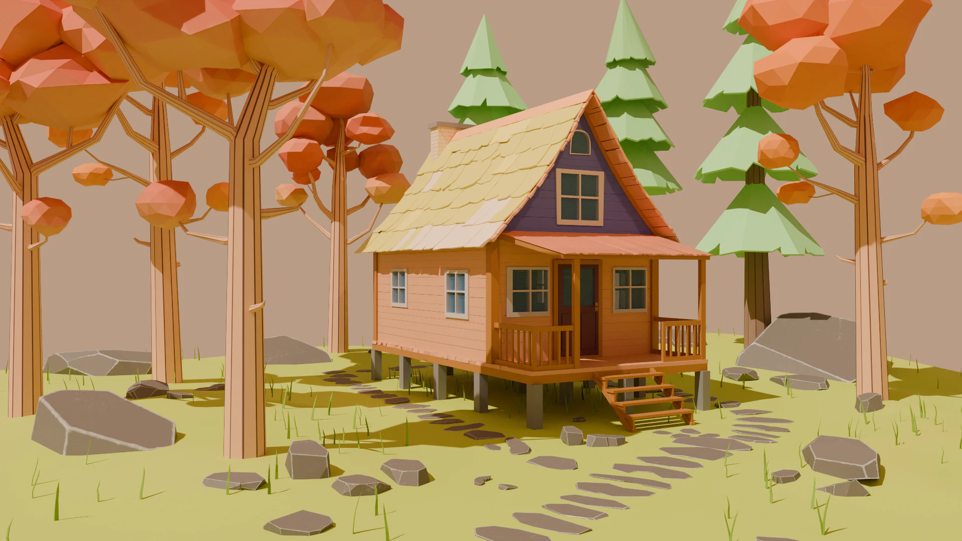 Cartoon forest cabin 3D Model .c4d .max .obj .3ds .fbx .stl .blend 