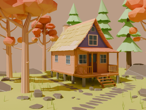 Cartoon forest cabin Modello 3D