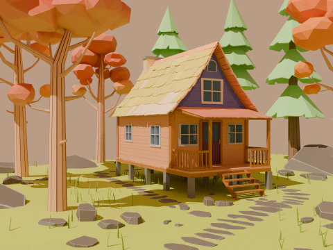 Cartoon forest cabin 3D Model