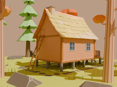 Cartoon forest cabin Modelo 3D