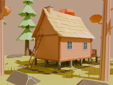 Cartoon forest cabin 3D Model