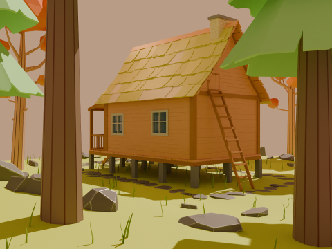 Cartoon forest cabin Modelo 3D