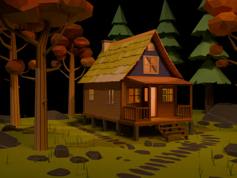 Cartoon forest cabin 3D Model