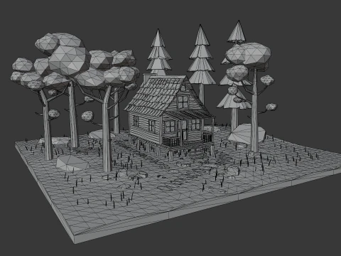 Cartoon forest cabin 3D Model