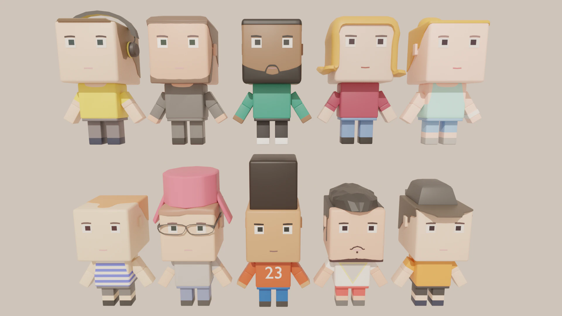Cubic Cartoon Characters 3D Model .c4d .max .obj .3ds .fbx .stl .blend 