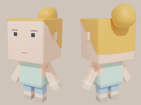Cubic Cartoon Characters 3D Model