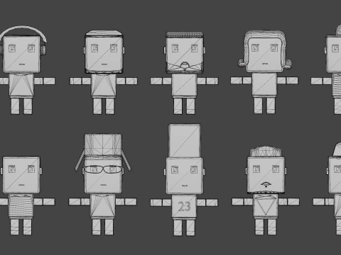 Cubic Cartoon Characters 3D Model