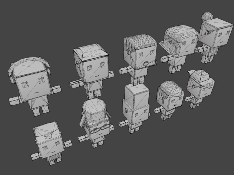 Cubic Cartoon Characters 3D Model