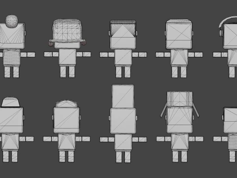 Cubic Cartoon Characters 3D Model