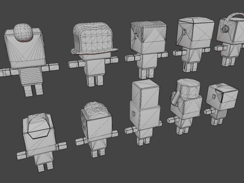 Cubic Cartoon Characters 3D Model