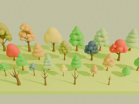 Стилизованные низкополигональные мультяшные деревья 3D Модель