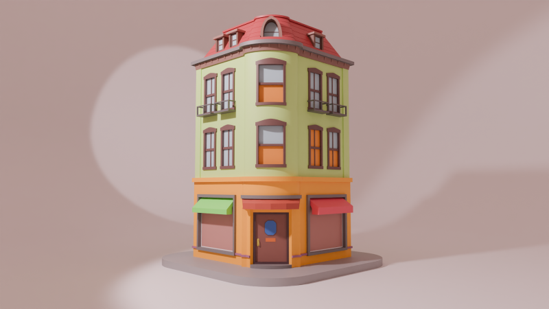 Charming Cartoon Corner House Modelo 3D .c4d .max .obj .3ds .fbx .stl .blend