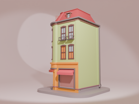 Charming Cartoon Corner House Modelo 3D