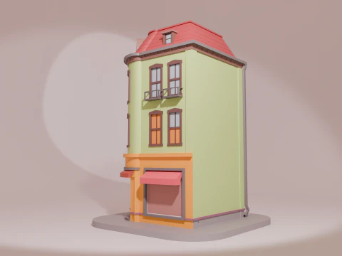 Charming Cartoon Corner House 3D Model