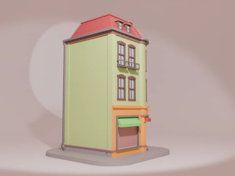 Charming Cartoon Corner House 3D Model