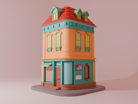 Stylized Cartoon City House 3D Model
