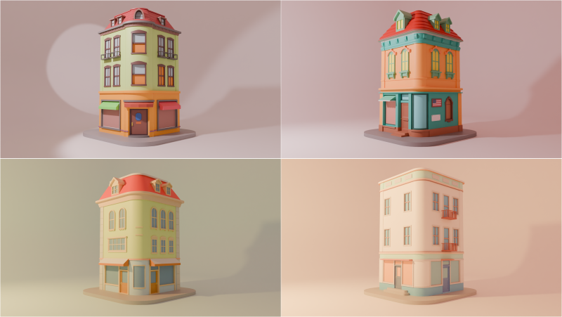 Stylized Low-Poly Cartoon Houses Collection 3D Модель .c4d .max .obj .3ds .fbx .stl .blend 