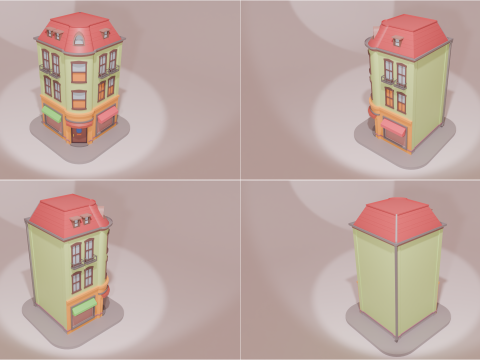 Stylized Low-Poly Cartoon Houses Collection 3D Модель