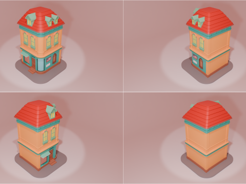 Stylized Low-Poly Cartoon Houses Collection 3D Модель