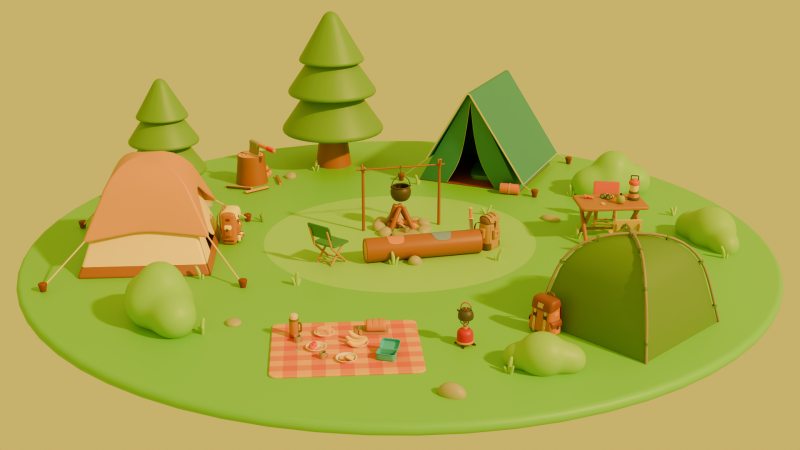 Low Poly Stylized Cartoon Camping Pack Modèle 3D .c4d .max .obj .3ds .fbx .stl .blend