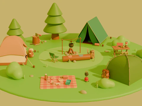 Low-Poly-Stilisierter Cartoon-Camping-Pack 3D Modell