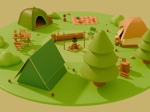 Low Poly Stylized Cartoon Camping Pack Modèle 3D