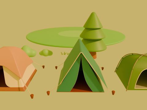 Low Poly Stylized Cartoon Camping Pack Modèle 3D