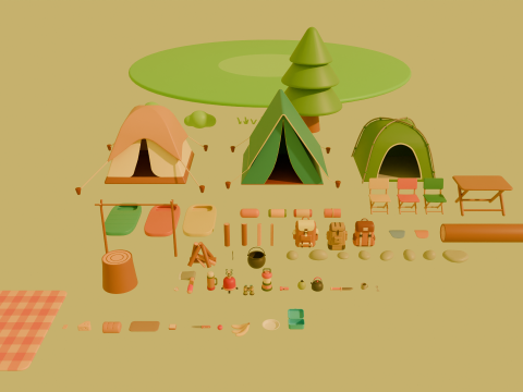 Low Poly Stylized Cartoon Camping Pack Modèle 3D